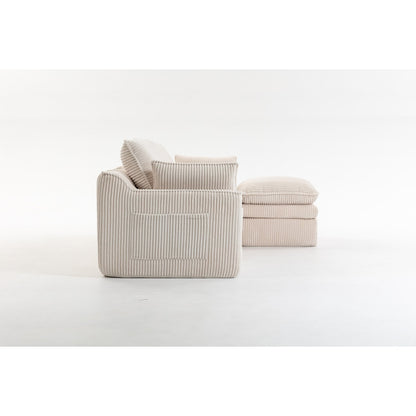 103" L-Shaped Corduroy Boneless Sectional Sofa with Movable Ottoman