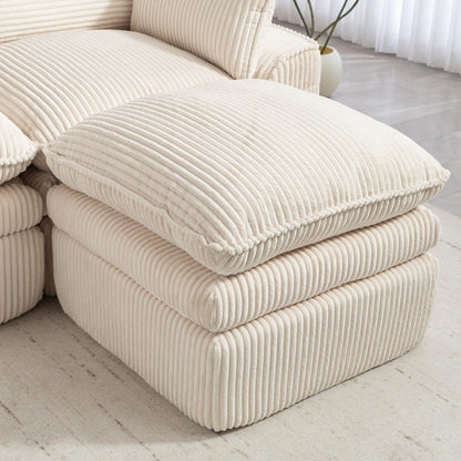 103" L-Shaped Corduroy Boneless Sectional Sofa with Movable Ottoman