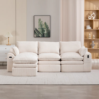 103" L-Shaped Corduroy Boneless Sectional Sofa with Movable Ottoman