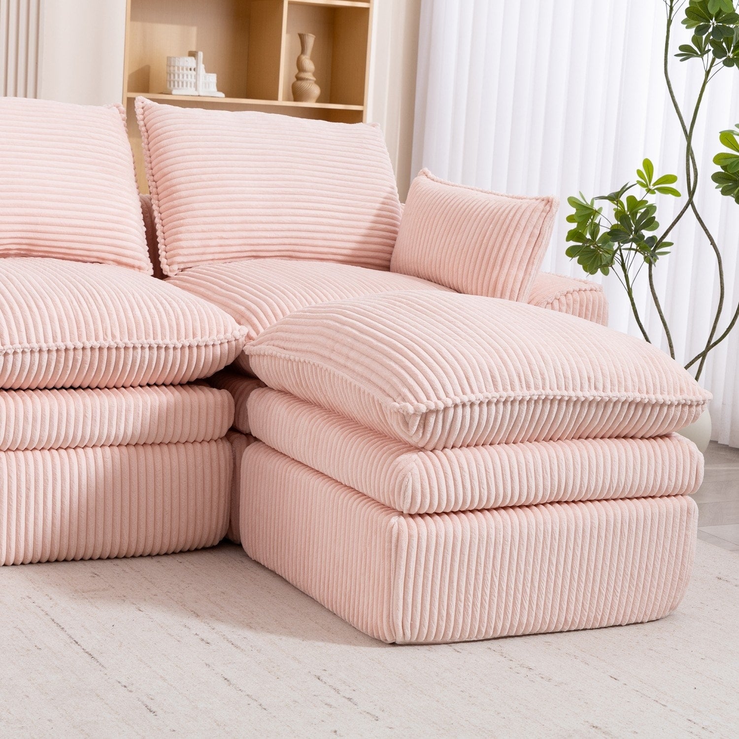 103" L-Shaped Corduroy Boneless Sectional Sofa with Movable Ottoman