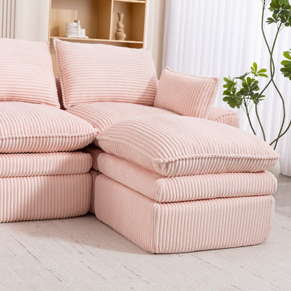 103" L-Shaped Corduroy Boneless Sectional Sofa with Movable Ottoman