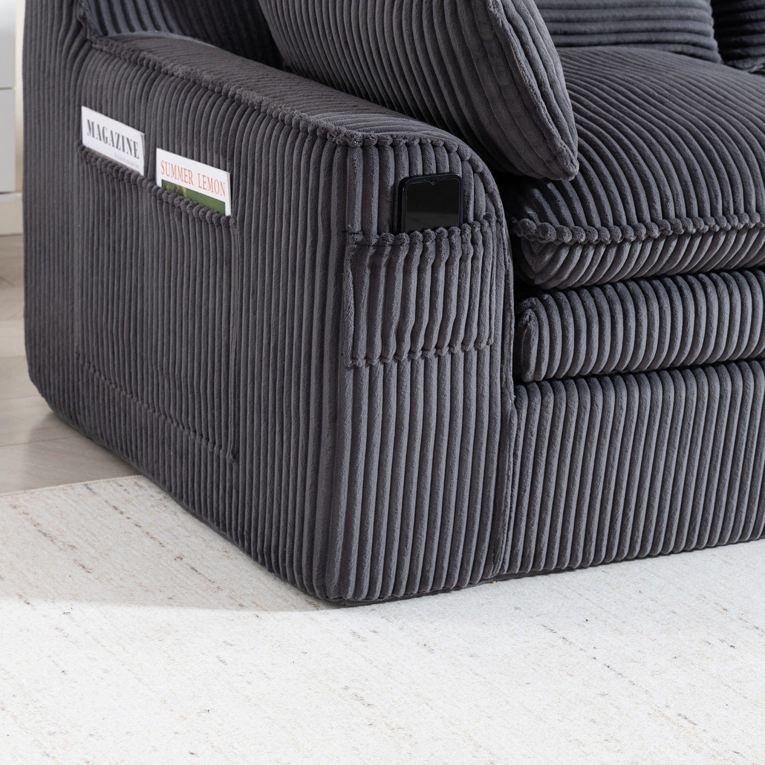 103" L-Shaped Corduroy Boneless Sectional Sofa with Movable Ottoman