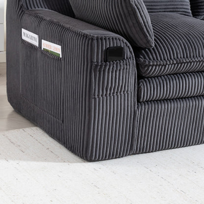 103" L-Shaped Corduroy Boneless Sectional Sofa with Movable Ottoman
