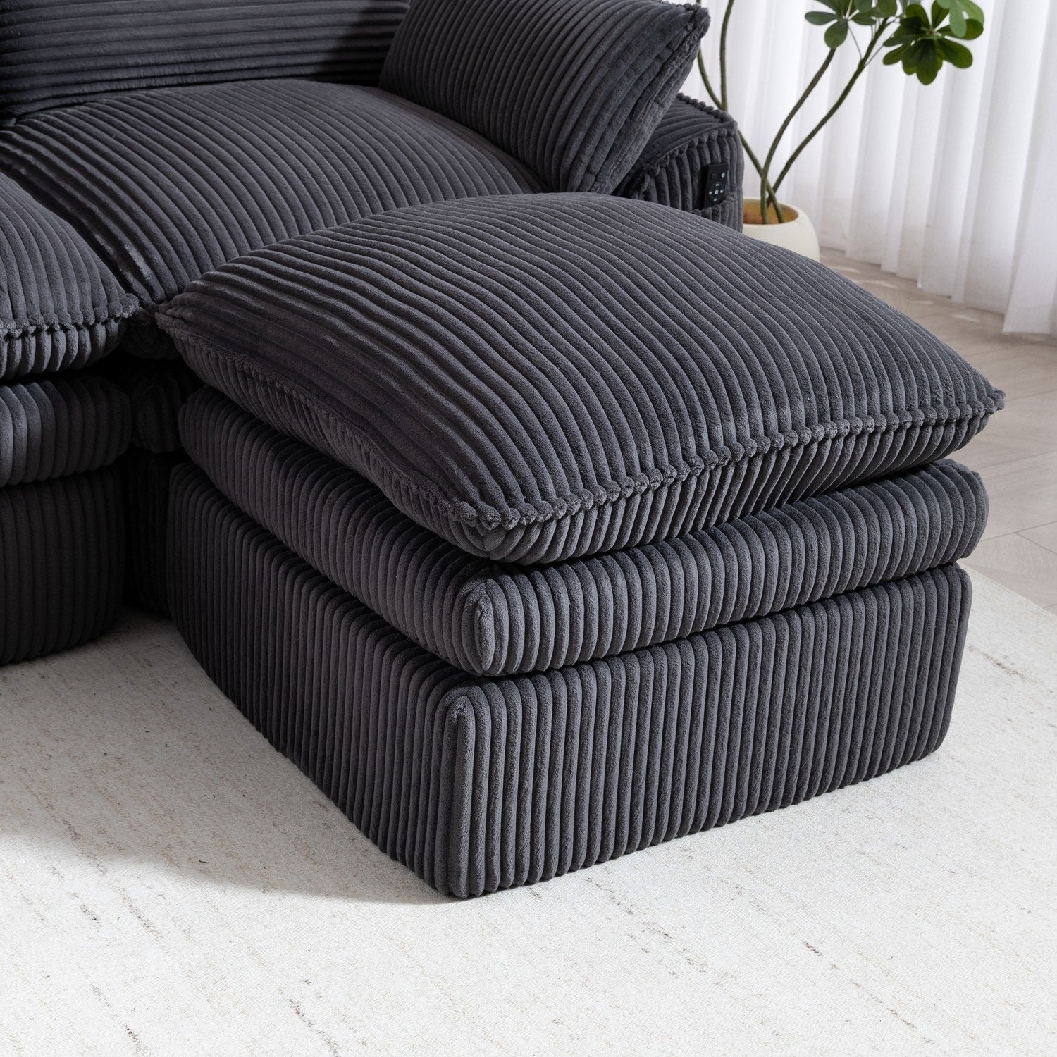 103" L-Shaped Corduroy Boneless Sectional Sofa with Movable Ottoman