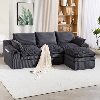 103" L-Shaped Corduroy Boneless Sectional Sofa with Movable Ottoman