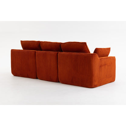 103" L-Shaped Corduroy Boneless Sectional Sofa with Movable Ottoman