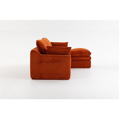 103" L-Shaped Corduroy Boneless Sectional Sofa with Movable Ottoman