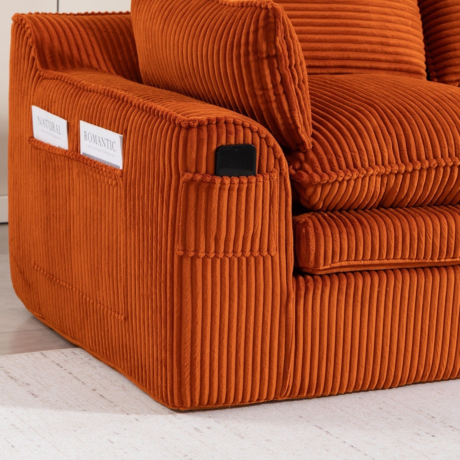 103" L-Shaped Corduroy Boneless Sectional Sofa with Movable Ottoman