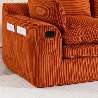 103" L-Shaped Corduroy Boneless Sectional Sofa with Movable Ottoman