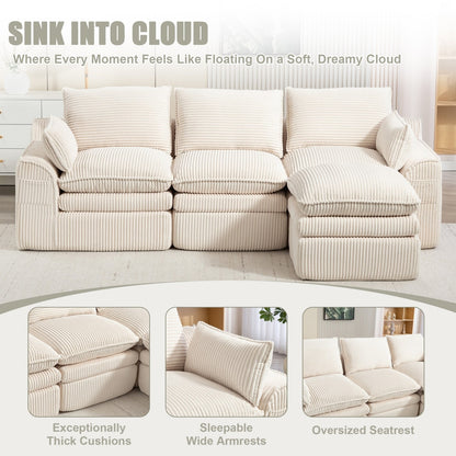 103" L-Shaped Corduroy Boneless Sectional Sofa with Movable Ottoman