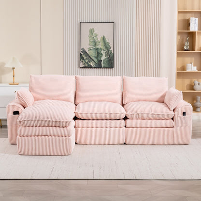 103" L-Shaped Corduroy Boneless Sectional Sofa with Movable Ottoman