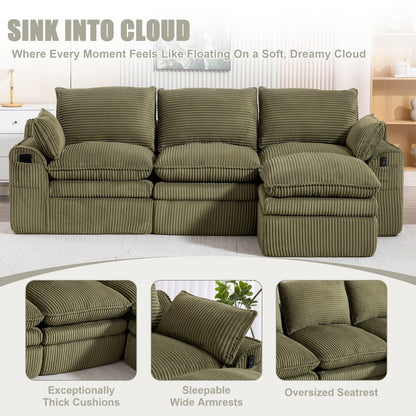 103" L-Shaped Corduroy Boneless Sectional Sofa with Movable Ottoman