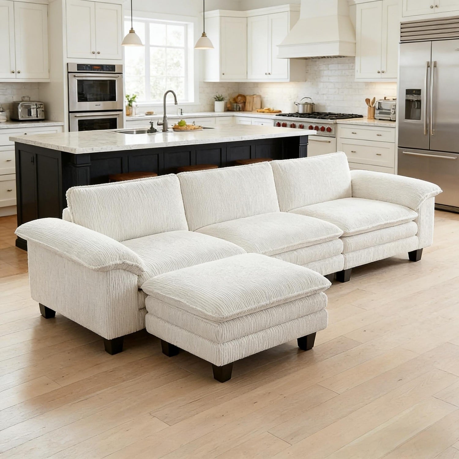 Hommeco 124.4" L-Shaped Corduroy Sectional Sofa with Movable Ottoman