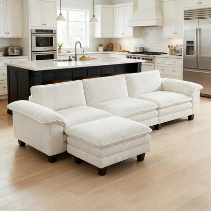 Hommeco 124.4" L-Shaped Corduroy Sectional Sofa with Movable Ottoman