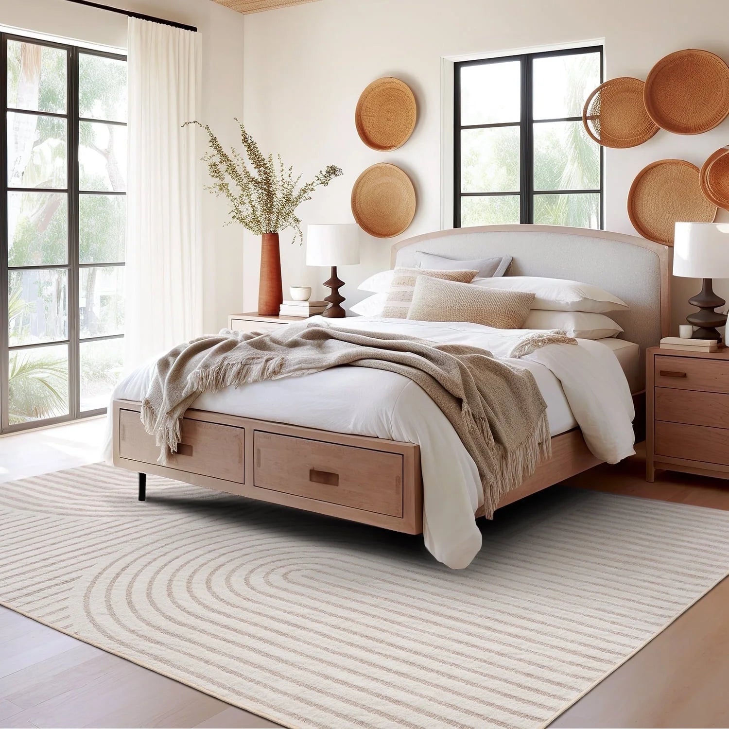 8'X10' Area Rugs for Living Room Jacquard Textured Modern Rugs Soft Geometric Rug for Bedroom Mid Century Washable Rug Non-Slip Bohemian Carpet Perfect for Dining Room Office Beige
