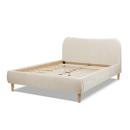 Hommeco Roman Curved Bouclé Platform Bed – Modern King Upholstered Frame in Oatmeal Beige
