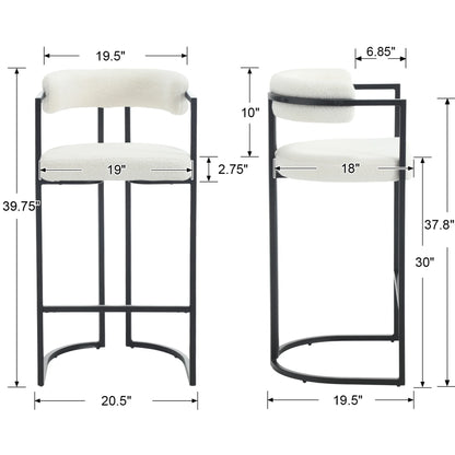 Fabio 30" Upholstered Bar Height Bar Stools with Metal Frame, White/Fur(Set of 4)