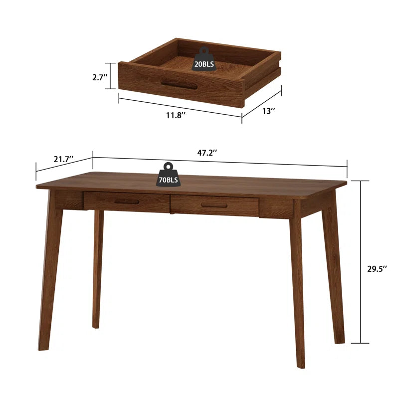Caidence 2-Drawer Writing Desk with Solid Wood Legs