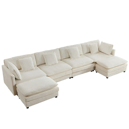148''Oversized Modular Sectional Sofa, U-Shaped 6-Seater Corduroy Upholstered Deep Seat Sofa with 2 Movable Ottomans