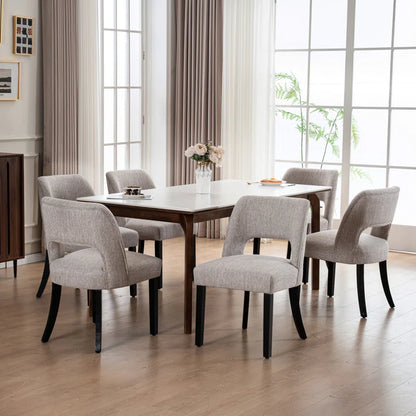 Linen Dining Chair with Solid Wood Legs