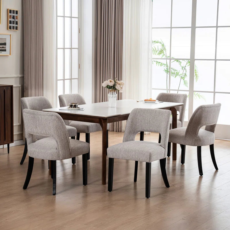 Linen Dining Chair with Solid Wood Legs