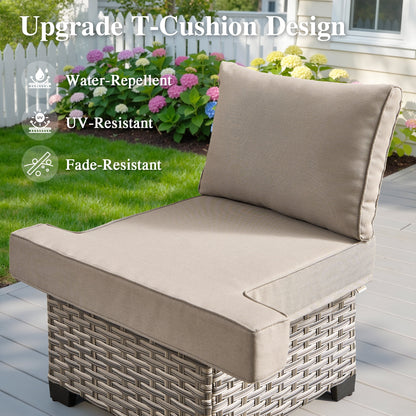 6-Piece Outdoor Patio Furniture Set with Solar-Powered Lighted Coffee Table, All-Weather Wicker L-Shaped Sectional Sofa, Beige