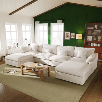 Oversized Linen Sectional Sofa down Filled U-Shaped Couch for Living Room Set