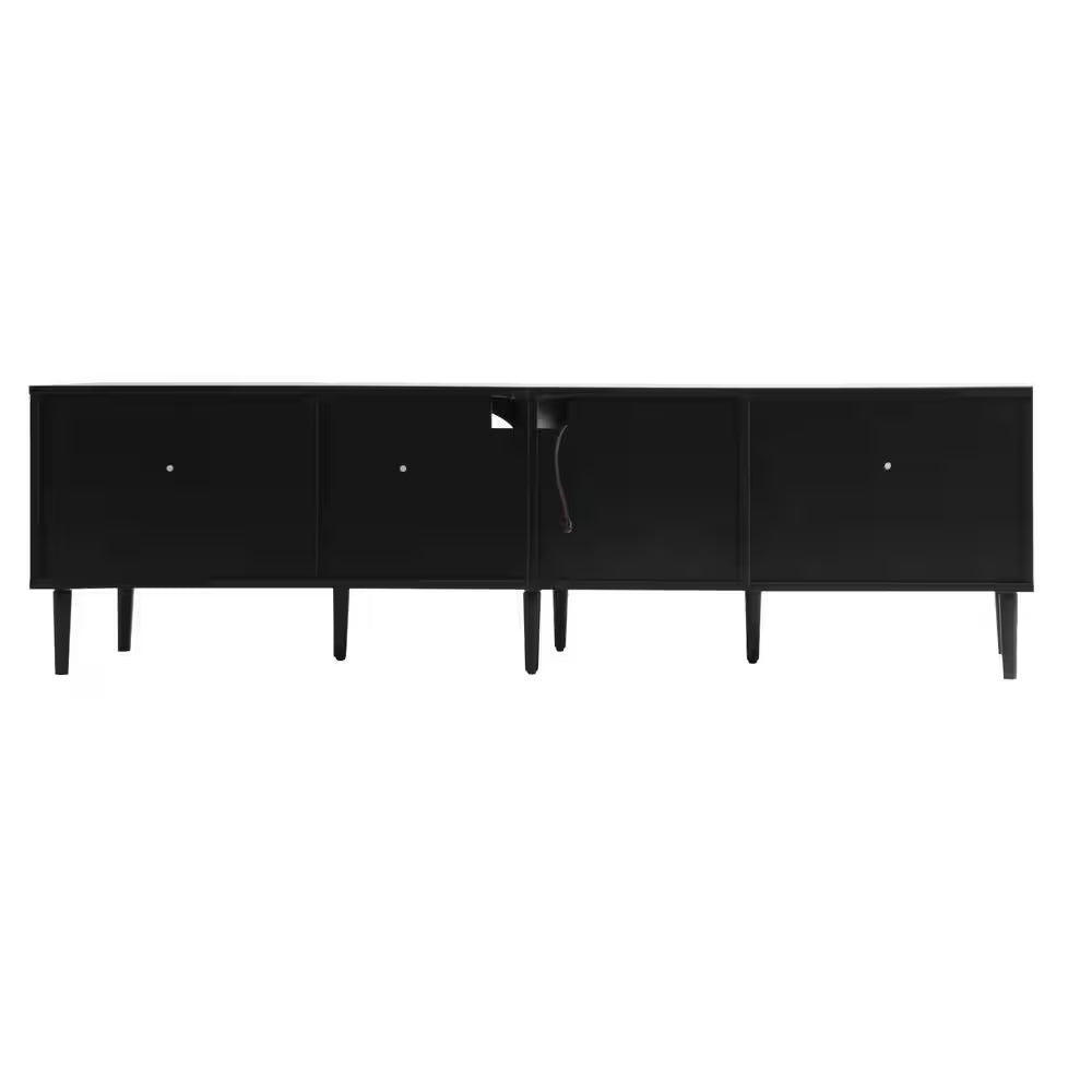 Rattan Black TV Stand Entertainment Center Fits Tv'S up to 80 In. with 2 Drawers, 3 Cabinets and LED Light