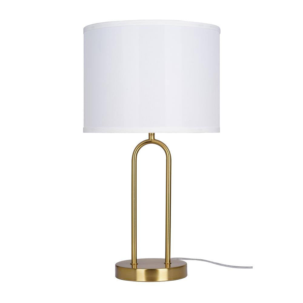 Streamside 20 In. Brushed Gold Standard 1-Light Table Lamp with White Fabric Drum Shade