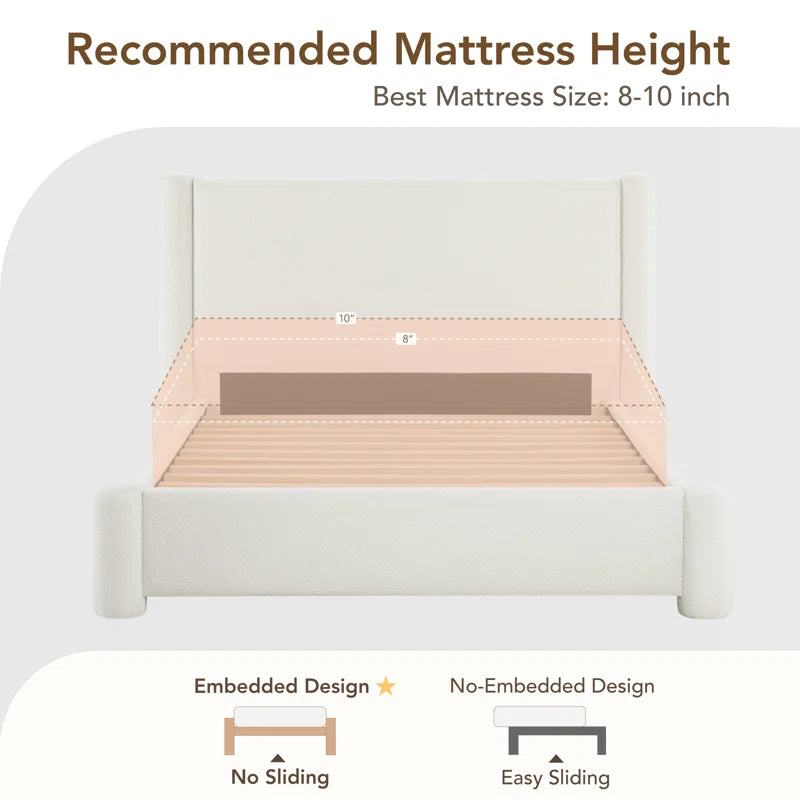 Boucle-Style Waterproof Upholstered Bed
