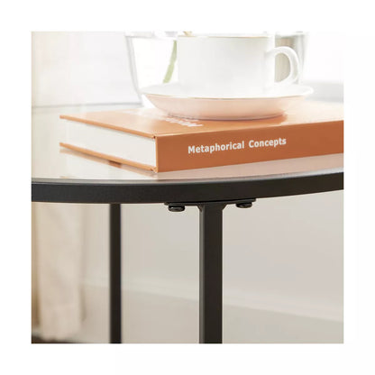 VASAGLE round Side Table, Glass End Table with Metal Frame, Laurel Green Coffee Table with Modern Style