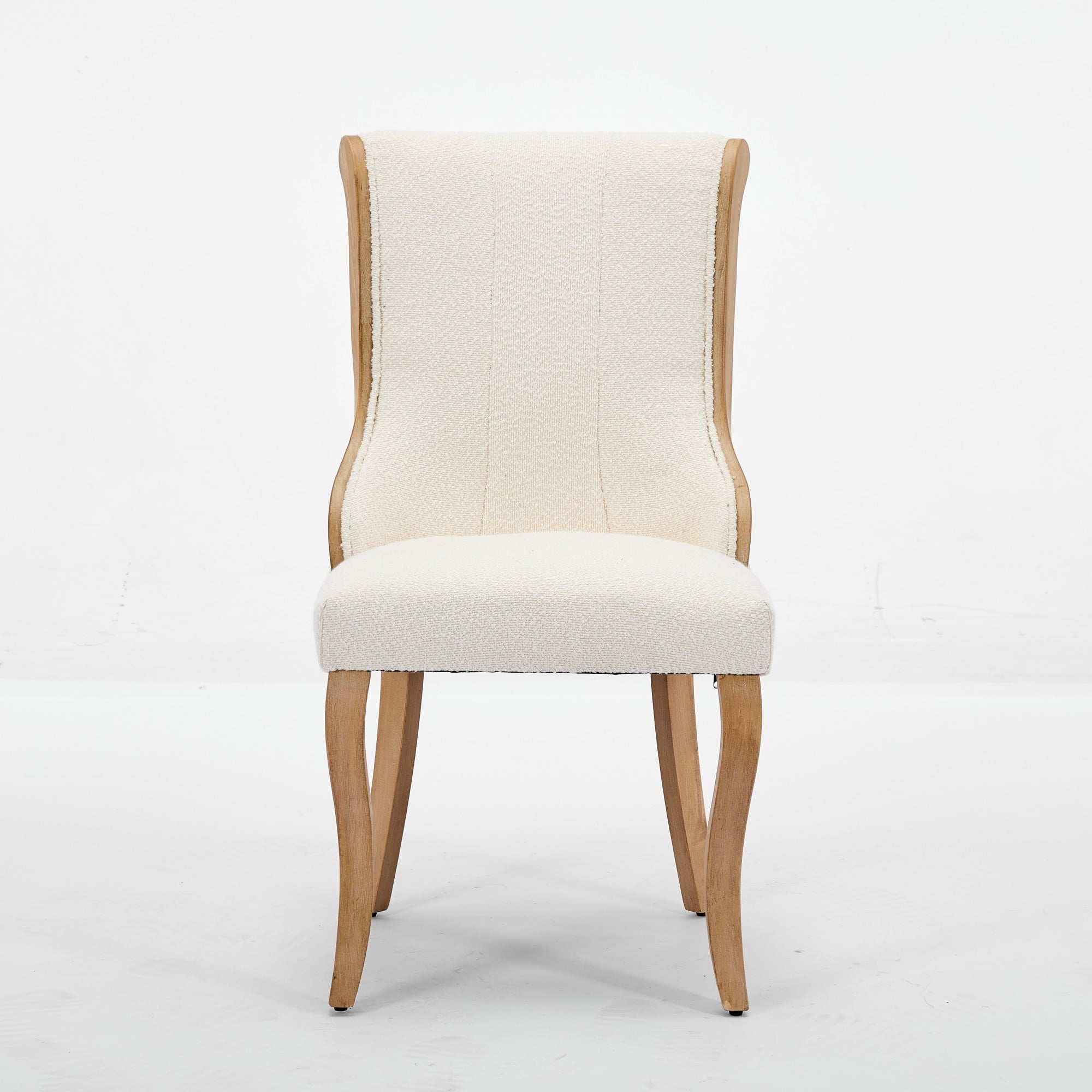 Beige Snow Velvet Accent Chairs with Curved Wood Trim - Set of 2