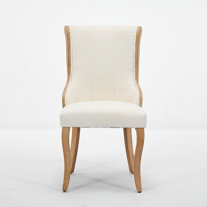 Beige Snow Velvet Accent Chairs with Curved Wood Trim - Set of 2