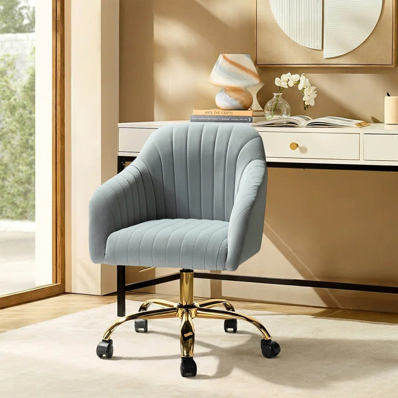 Adan Modern Velvet Task Chair with Wood Frame and Back