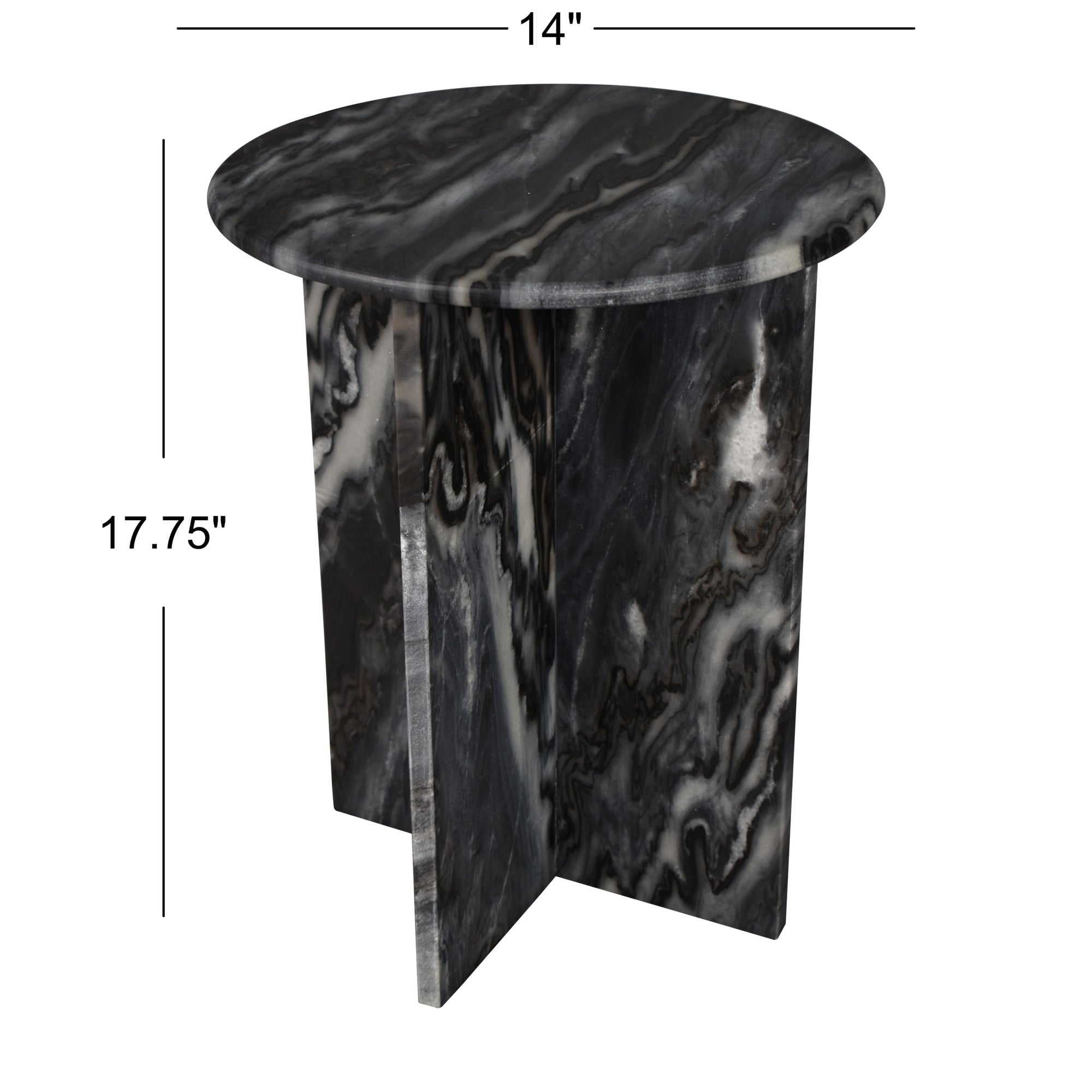 Hommeco 17.75" Contemporary Natural Marble X-Shaped End Table - Handmade Black & Gray