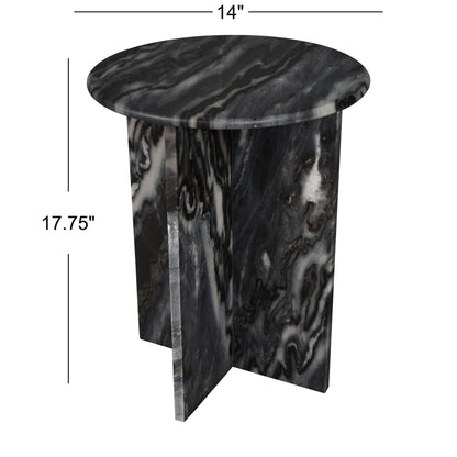 Hommeco 17.75" Contemporary Natural Marble X-Shaped End Table - Handmade Black & Gray