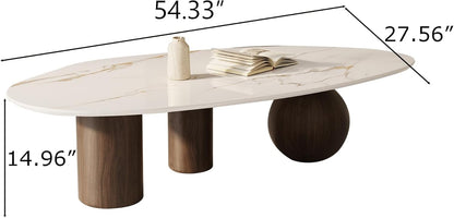 Oval Coffee Table for Living Room, Modern Coffee Table with Sintered Stone Top 54.33" 