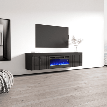 71" Floating Fireplace TV Stand – High Gloss Media Console