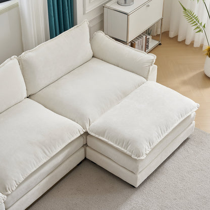 Sectional Sofa with Ottoman, L Shaped Convertible Couch with Removable Chaise Chenille Fabric Sofa Set for 4-6 Persons Living Room Furniture Beige