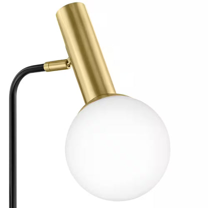 Kingsbridge 70 In. 3-Light Black and Gold Tree Floor Lamp with White Glass Globe Shades