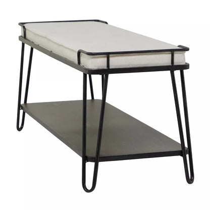 Industrial Upholstered Metal Bench Black - Olivia & May: Cotton Entryway, No Storage, Indoor Use
