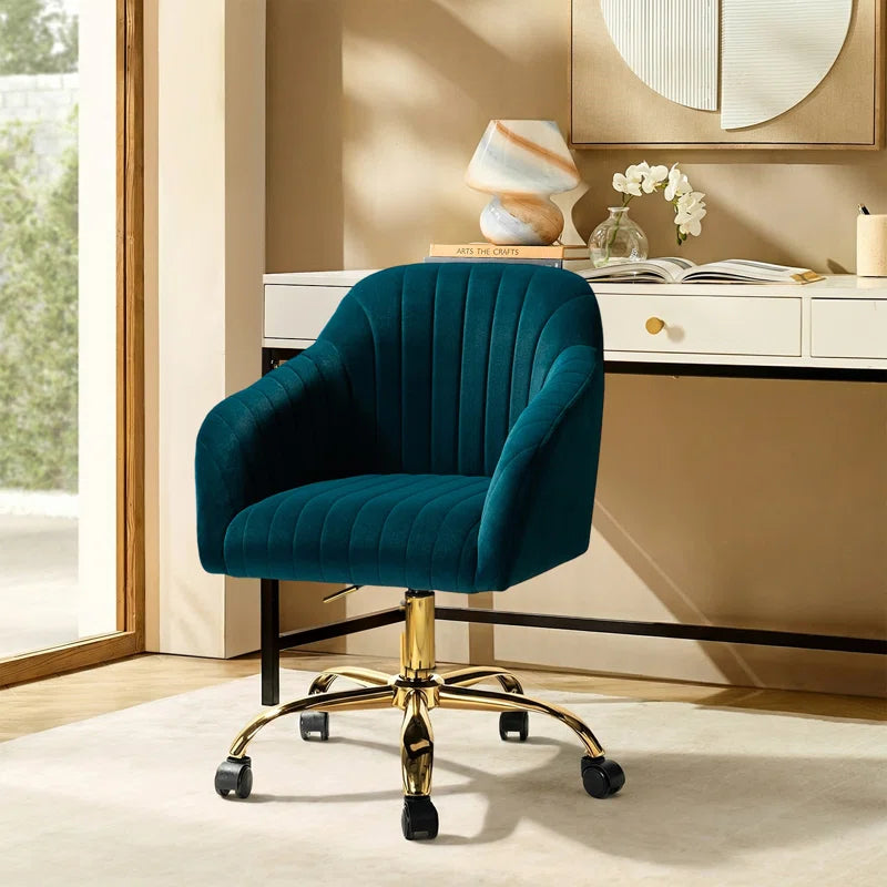 Adan Modern Velvet Task Chair with Wood Frame and Back