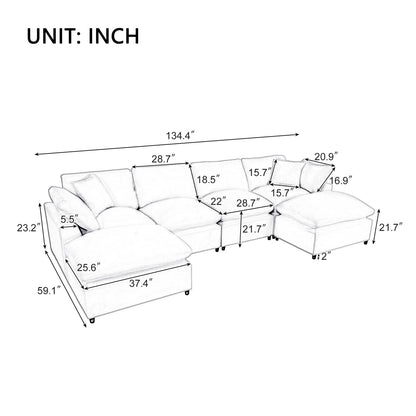 Hommeco Large U-Shape Modular Cloud Sectional Sofa with Reversible Chaise - Beige