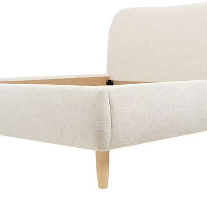 Roman Curved Headboard Boucle Upholstered Modern King Platform Bed Frame in Oatmeal Light Beige Chenille