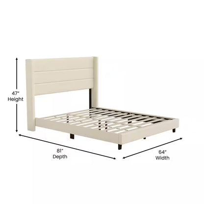 Beige Wood Frame Queen Platform Bed