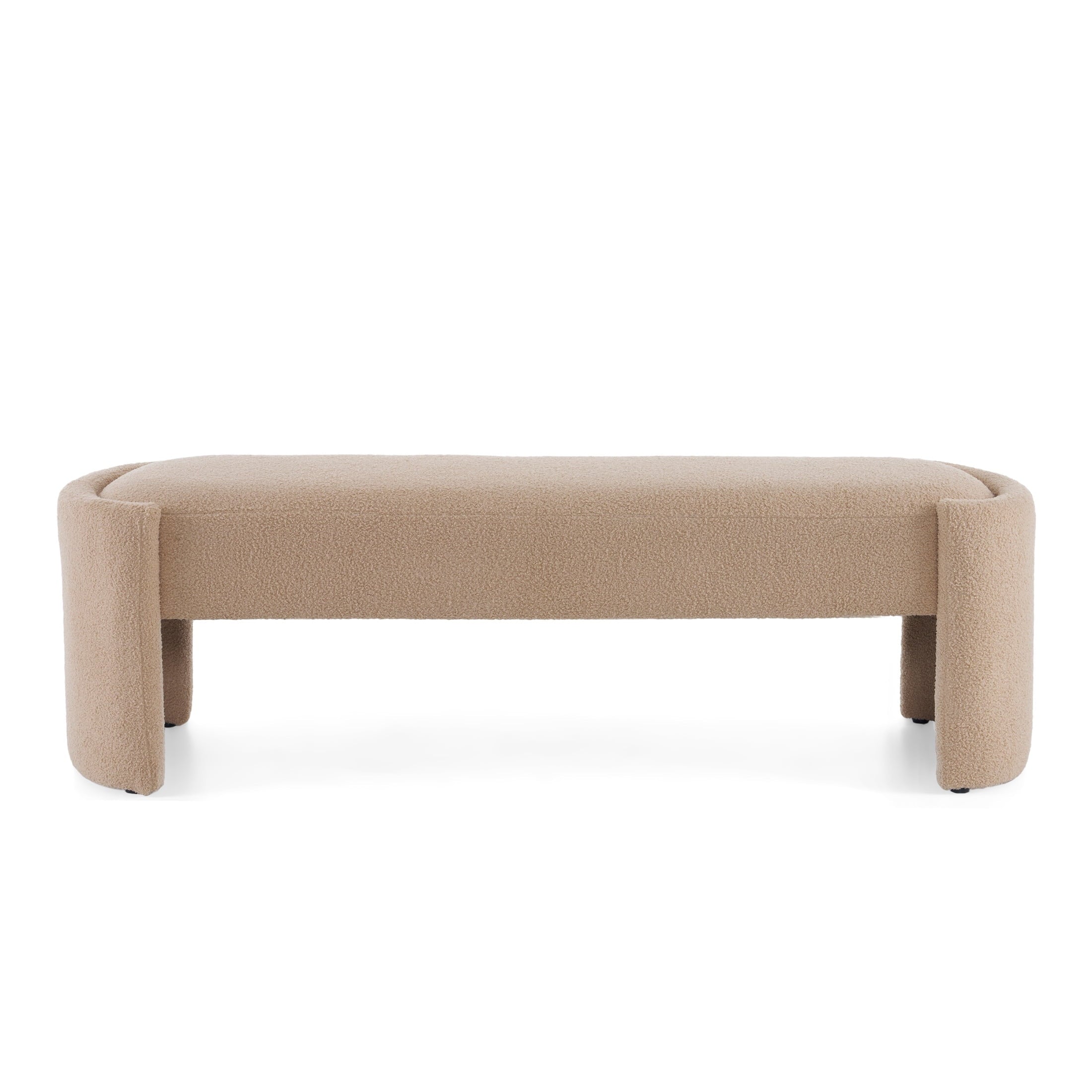 Generic Modern Long Ottoman with Wooden Frame and Polyester Upholstery, Light Camel