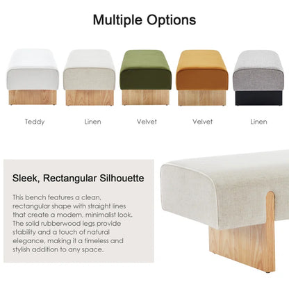 Chamille 55" W Upholstered Accent Bench with Solid Wood Leg