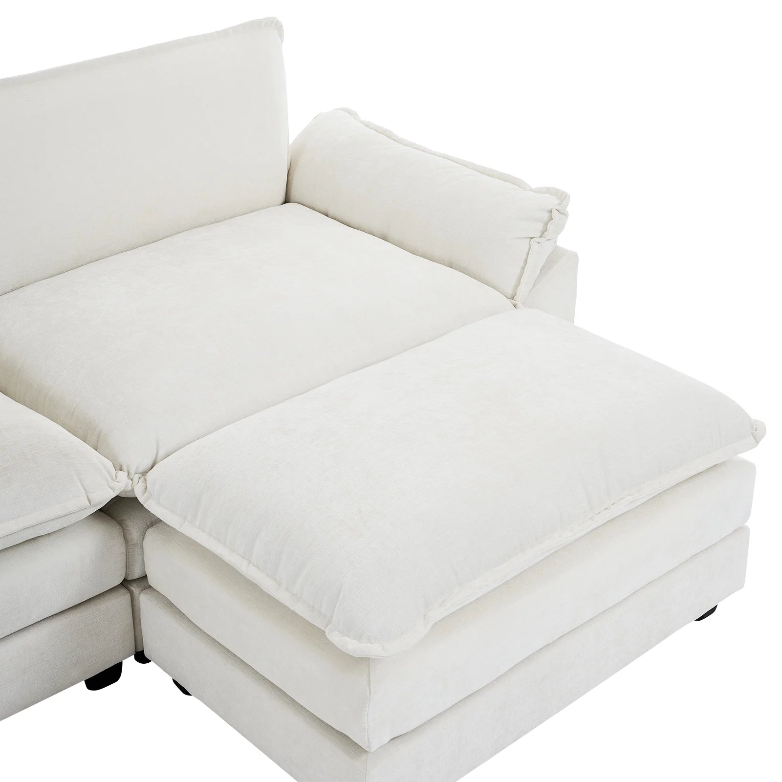 Sectional Sofa with Ottoman, L Shaped Convertible Couch with Removable Chaise Chenille Fabric Sofa Set for 4-6 Persons Living Room Furniture Beige