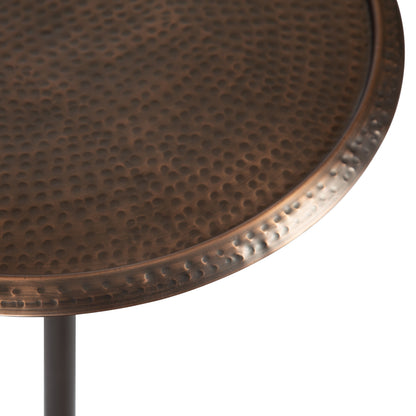 Modern Bronze Pedestal Side Table - 24" Hammered Metal End Table