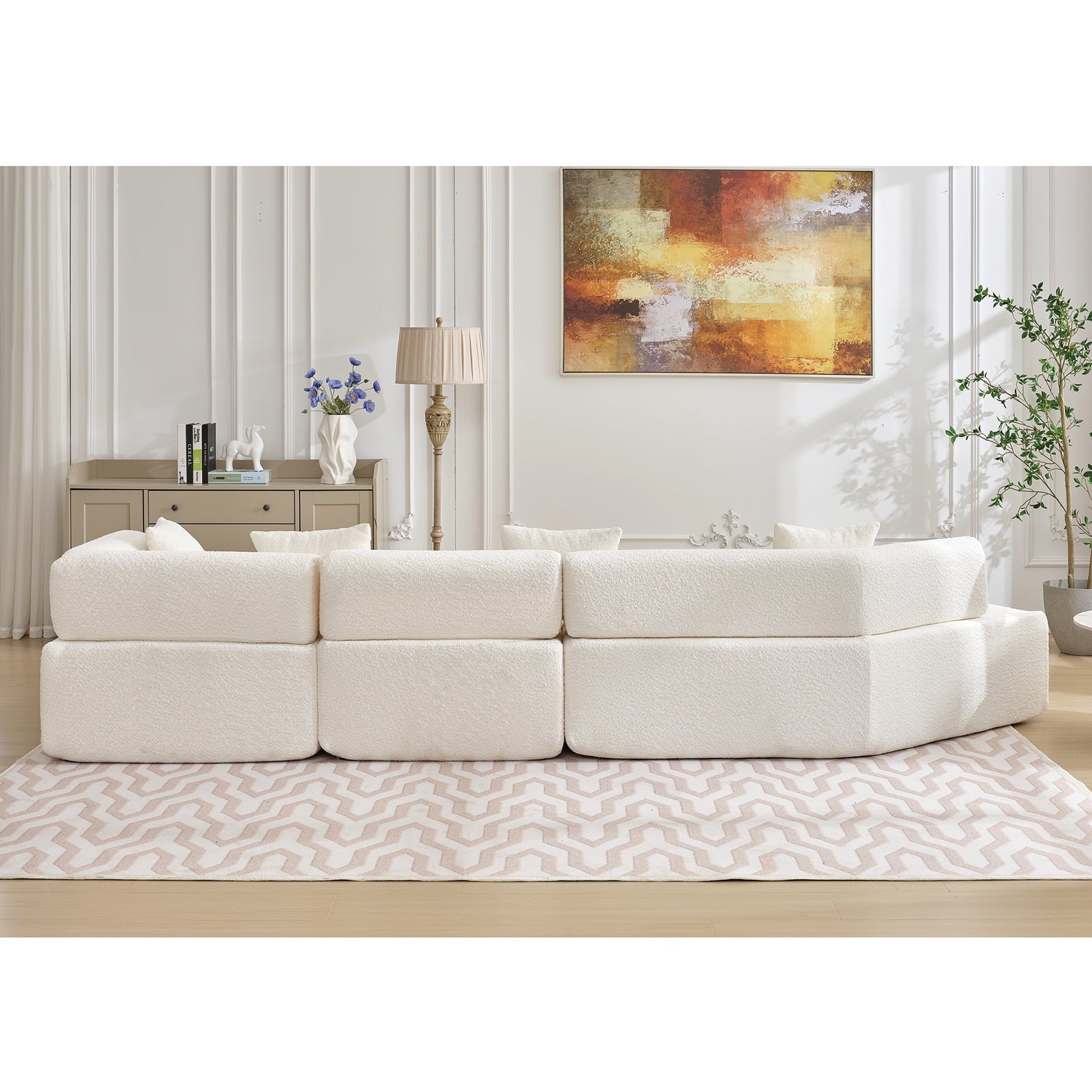 Experience Unmatched Comfort with Our 4-Seat No Assembly Boucle Sofa - Perfect for Modern Living Spaces
